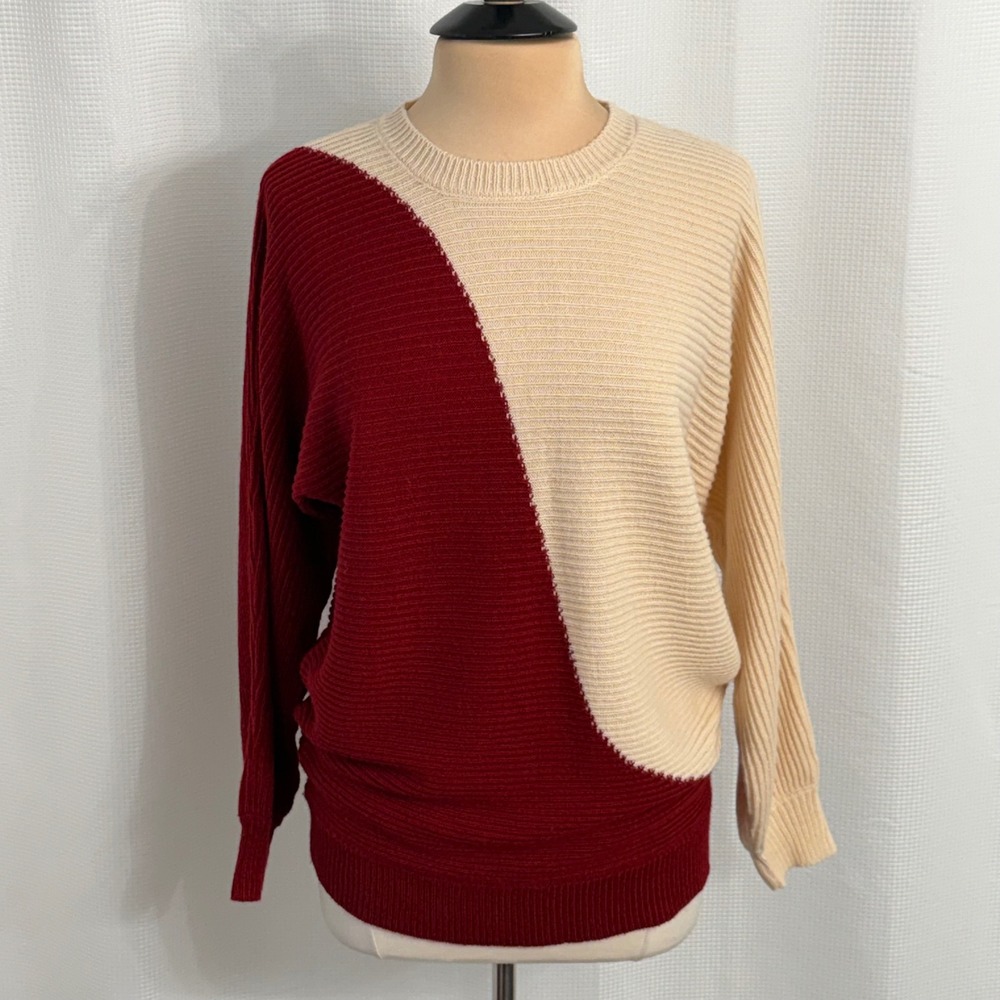 Maisolly Women's Two-Tone Diagonal Colorblock Dolman-Sleeve Sweater